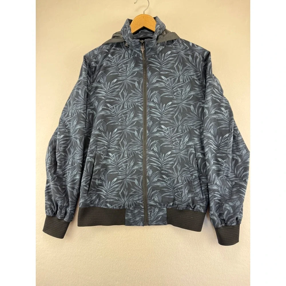 Banana Republic Jacket Mens Small Blue‎ Tropical Leaf Print Hooded Full Zip